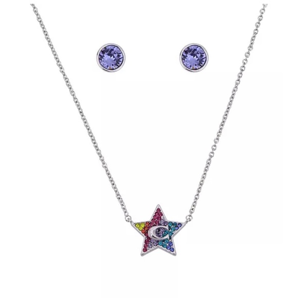 NWT Coach Star Crystal Necklace and Stud Earrings Set, 16" + 2" extender - Picture 2 of 5